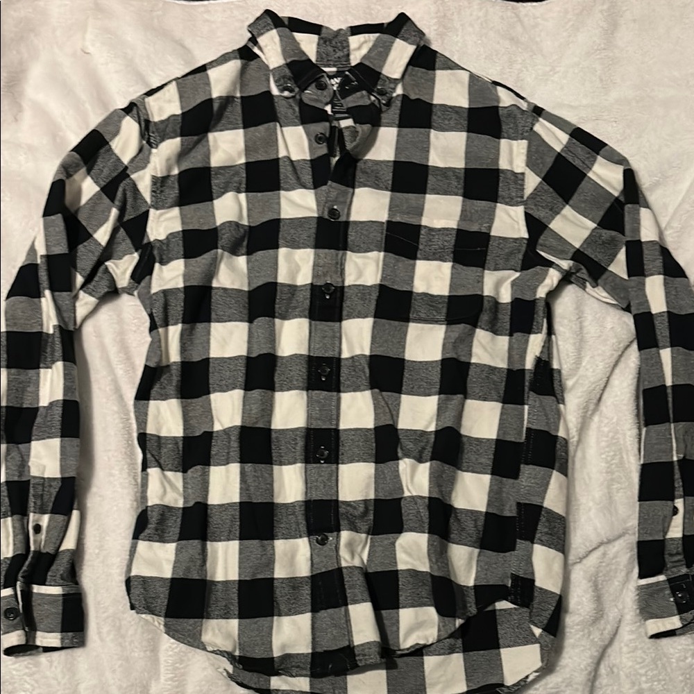 Lands' End Black and White Casual Button Down Shirt